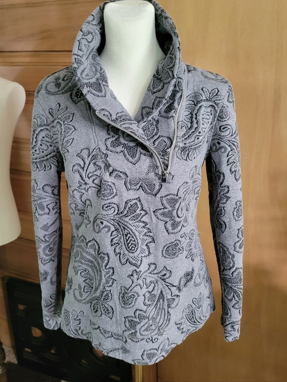 croft & barrow Grey Paisley Asymmetric Funnel Neck Sweater